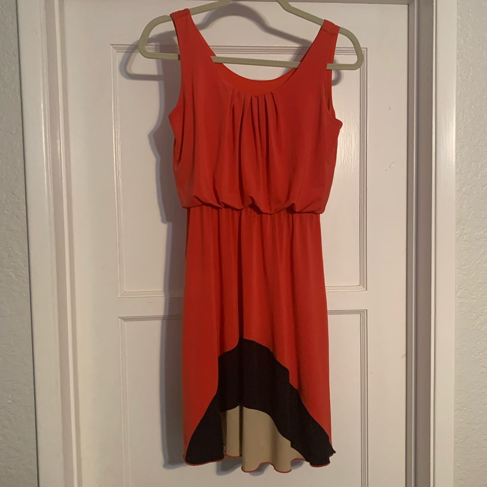 Orange, blue and tan dress
